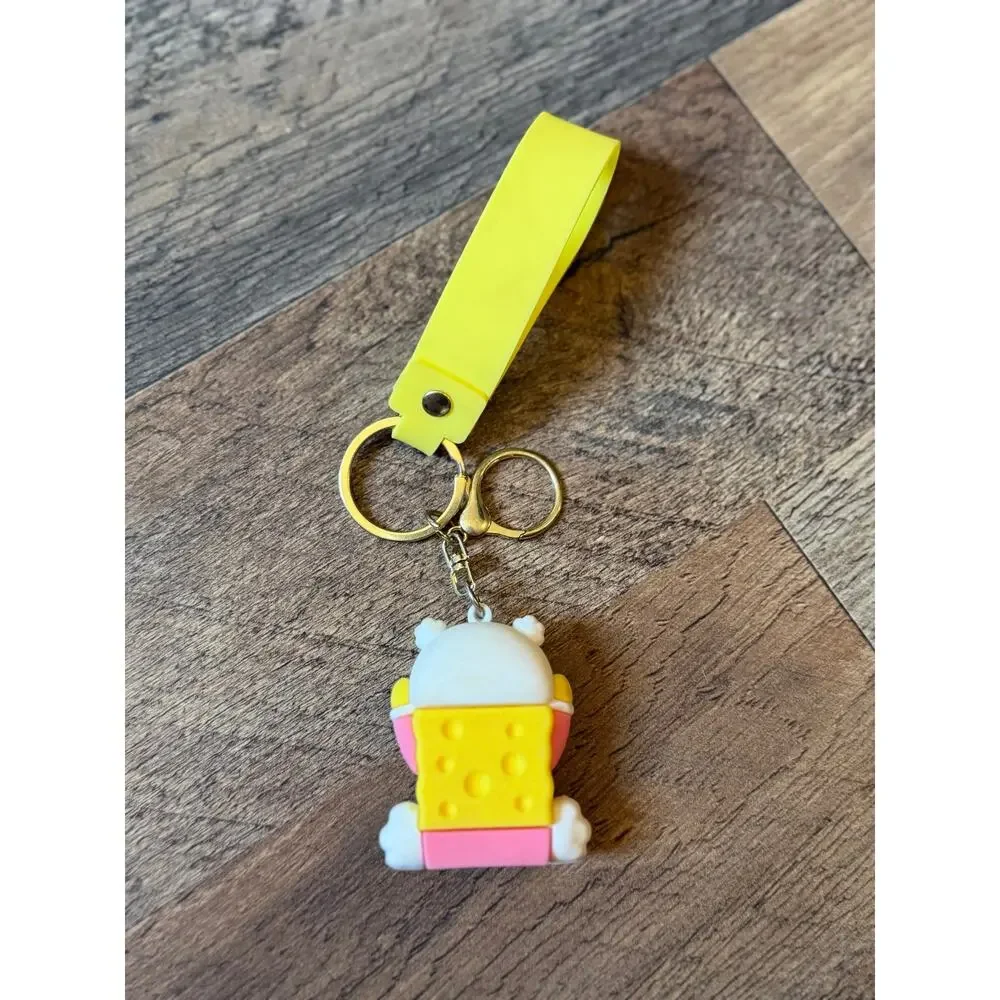 SpongeBob SquarePants Silicone Keychain Wristlet Key Ring Bag Charm Yellow